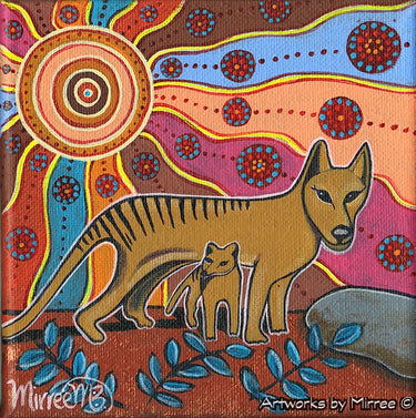 Tasmanian Tiger Framed Canvas Print by Mirree Contemporary Aboriginal Art